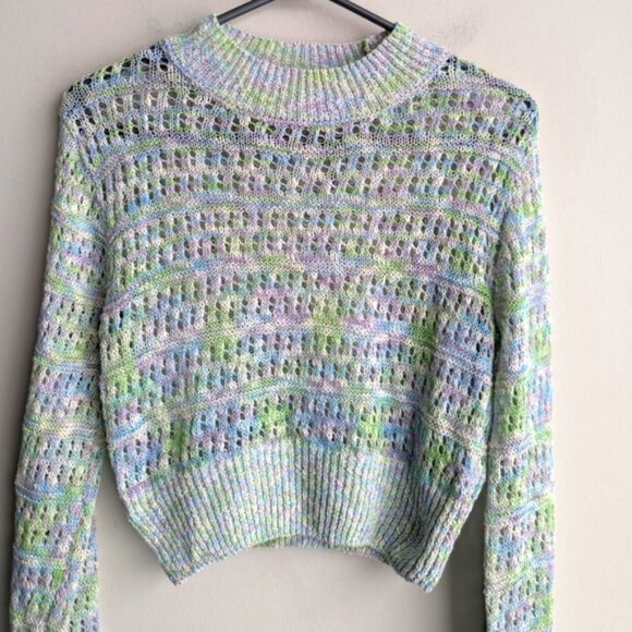 Zara pastel crochet knit cotton crop sweater - Picture 2 of 7